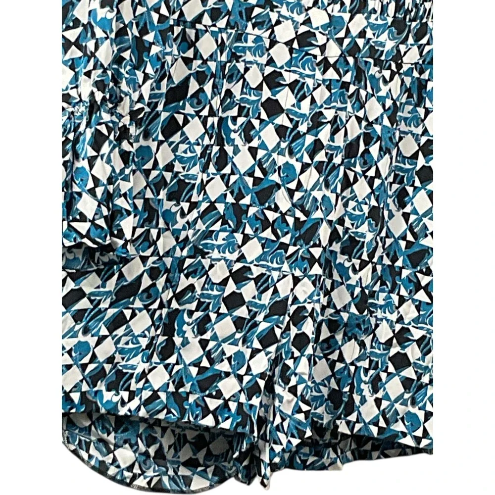 Women's DVF Geometric Print‎ Long Sleeve Mini Romper Collared Button Down